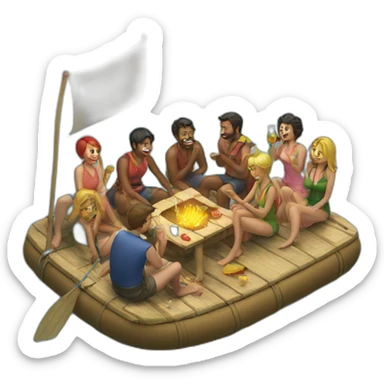 A party on a raft sticker