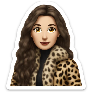 Beautiful Woman Realistic long hair brunette Mob wife fur coat with Leopard  sticker