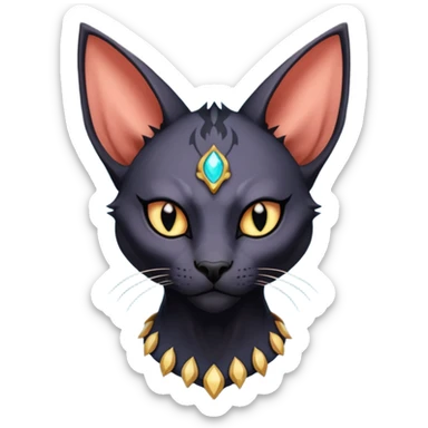 Black edgy Bastet-Noibat-Torracat-Sphynx-Lykoi-Caracal-cat-Fakemon-fusion-hybrid-creature sticker