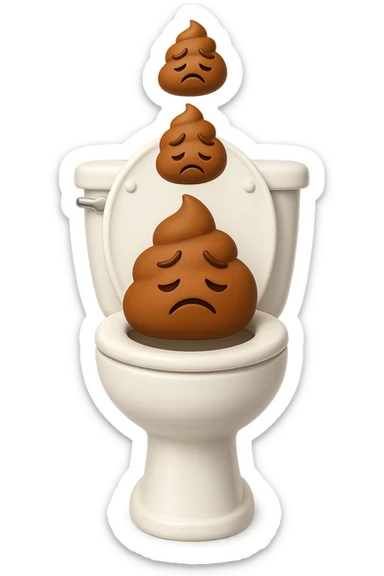 EMOJI STILE IPHONE 3D DI un water con palline di cacca tristi che cadono dall'alto verticalmente, iperrealistico 4k sticker