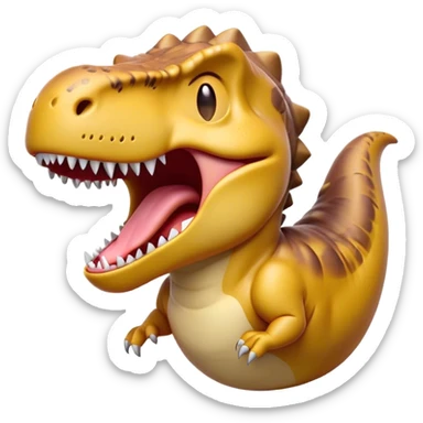 Cinematic Cute Yawning T-rex Portrait Emoji, Head tilted slightly with a dramatic, wide-open yawn, showcasing a robust, muscular form with a slightly open mouth revealing powerful jaws and sleepy, half-closed eyes, Simplified yet irresistibly adorable features, highly detailed, glowing with a soft, cozy prehistoric glow, high shine, relaxed yet expressive, stylized with a hint of whimsical ancient ease, soft glowing outline, capturing the essence of a drowsy yet affectionate T-rex that appears ready to stretch and yawn its way out of the screen! sticker