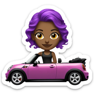 a white girl, with purple hair drives a black convertible Mini Cooper sticker