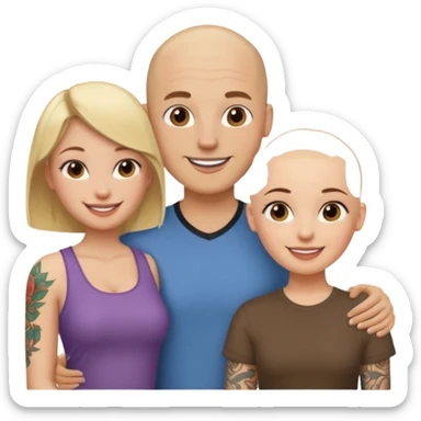 throuple blonde female brunette females bald tattoed male sticker