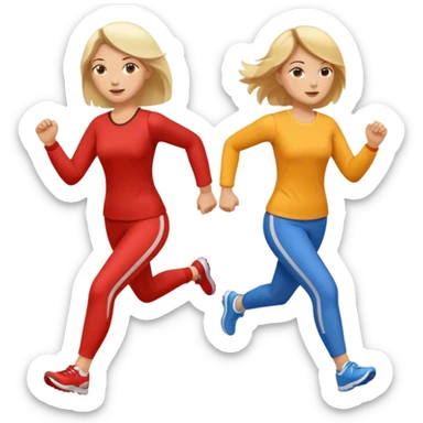 I want 2 women holding hands running in same direction, one is brunette, one is blonde sticker