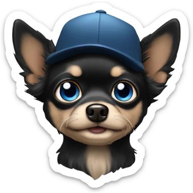 Old man with blue eyes goatee beard ball cap and cute black long fur Chihuahua sticker