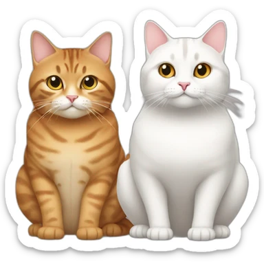 Two fat cats, one tabby and one white sticker