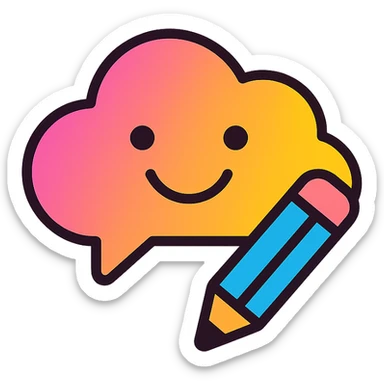 colorful cloud-shaped speech bubble emoji with a smiling face and a pencil next to it, representing a post caption as a comment sticker