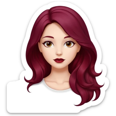 Draw a young glamorous woman with LONG dark burgandy cherry hair in a MIDDLE PART styled slightly wavy sticker