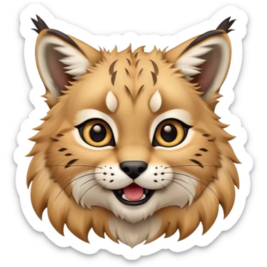 Cinematic-realistic cute-Lynx-Portrait-Emoji – Head tilted dramatically with an exaggeratedly amused expression, featuring a thick, tufted golden-brown coat with striking black ear tufts, wide, expressive amber eyes filled with playful disbelief zoomed out to show shoulders and fluffy paws sticker