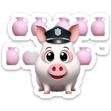 piggies in police outfit looking at falling jugs sticker