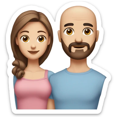 Throuple two girls one guy guy with mustache medium length beard, shaved head, one female, medium length, brown, straight hair, brown eyes, other female, multitone, pink hair, blue eyes all Caucasian sticker
