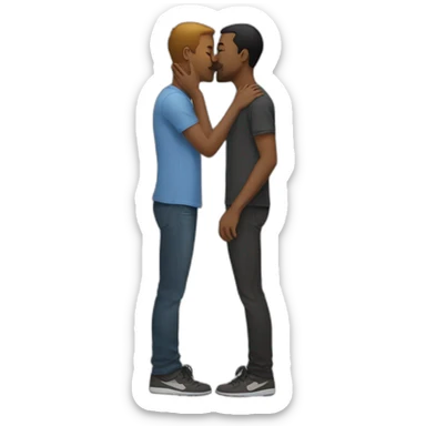 two guys kissing, one short and one tall sticker