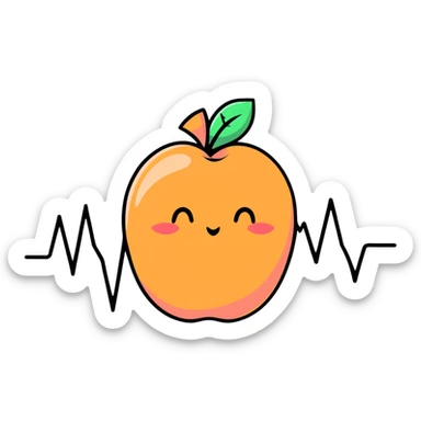 cute cartoon peach with an EKG heartbeat line sticker