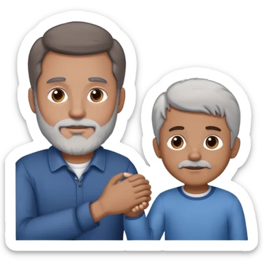 +1 adult daddy with brown hair, 1 adult daddy with silver hair and beard, holding the hands of a light brown skinned boy with dark hair sticker
