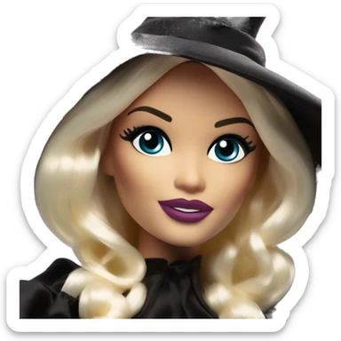 Curiously photogenic silkstone Barbie witches enchanted TV series floating gently on broomsticks sticker