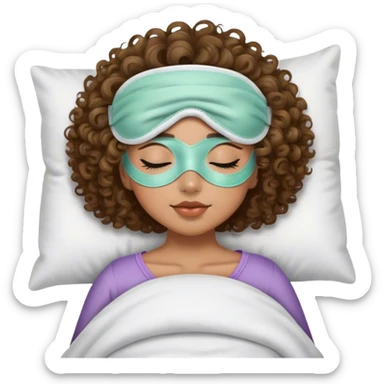 girl with curly brown hair and light olive skin wearing a sleeping mask   sticker