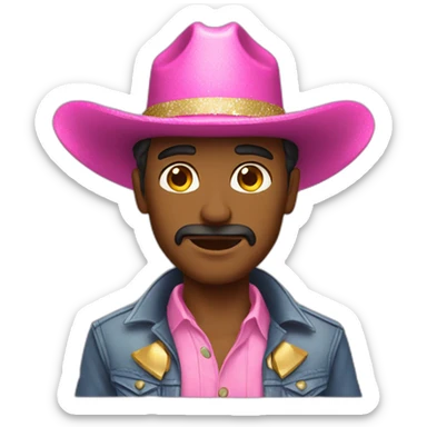 a cowboy wearing a pink hat and wearing a glittery belt sticker