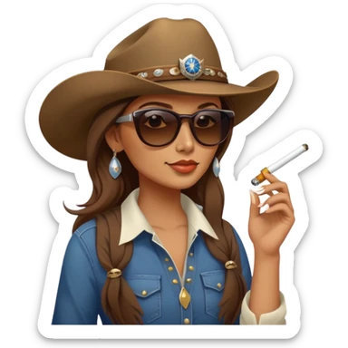 Country woman in cowboy hat with long brown hair with sunglasses with bald eagle on her arm and a cigarette in her mouth  sticker