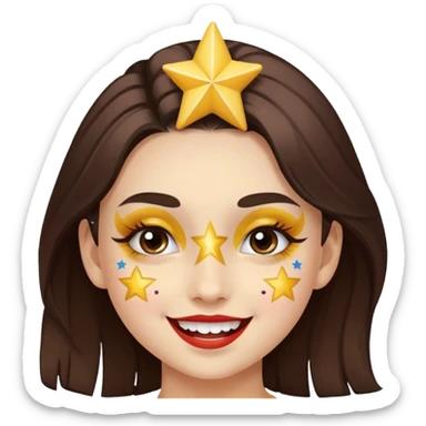 A girl with star-shaped face paint on her cheeks, cheering with bright eyes. sticker
