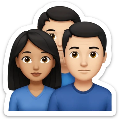 Mixed race couple, white male with mixed female (asian & black)
the female is more asian than she is black, she has long hair and very tanned skin, and black eyes
The male is french, he has thick luscious hair sticker