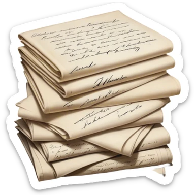 Icon for Autograph Collecting: several vintage framed with signatures of famous celebrities sheets stacked one on top of the other, each . The icon should evoke the charm and history of collecting autographs. Transparent background. sticker