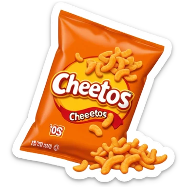 Draw a pack of Cheatos with bright orange-red packaging & crunchy snacks spilling out. sticker