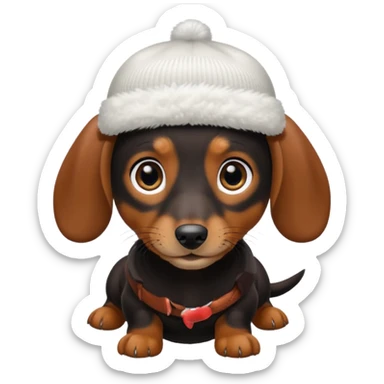 mini daschund wearing a white beanie sticker