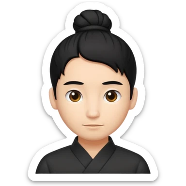 man with black hair tied in a bun sticker