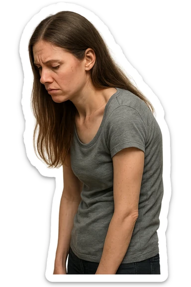 fai immagine identica ma di una donna con capelli lunghi, iperrealistico 4k, postura storta con spina dorsale storta sticker