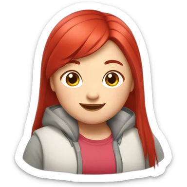 chubby asian girl with red long straight hair smilying sticker