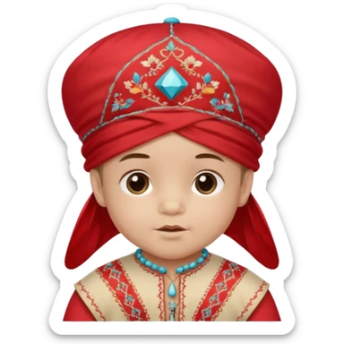  baby boy dressed in colorful ghalibiya with delicate decorations with a red Moracain hat  sticker