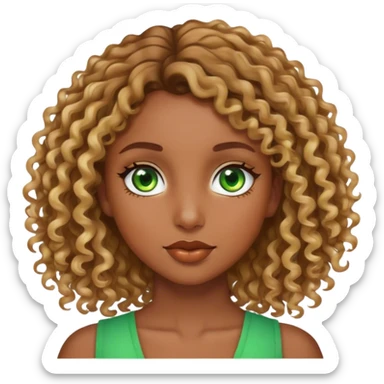 a brown girl with brown curly hair and blonde highlights with green eyes  sticker