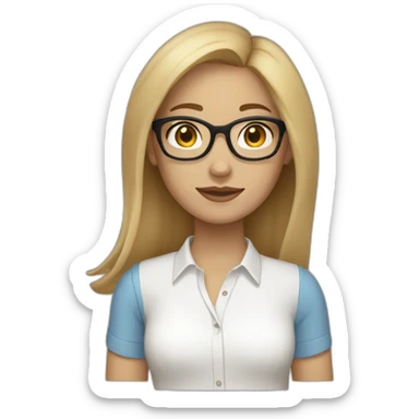 Girl with light skin tone, dark blond hair, glasses and white shirt and blue pants sticker