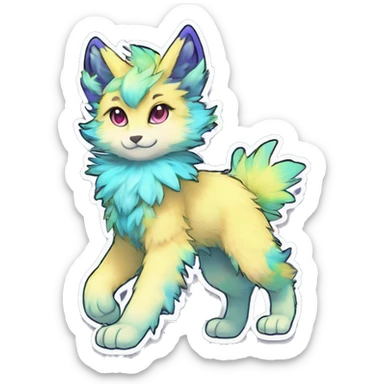 Anthro Fluffy Cool Cute Magical Elemental Shiny Colorful Neon Vibrant Colors Sparkle Kemono-style Chibi Fantasy-Animal-Fakémon-Pokémon-Hybrid Fur Sona Aesthetic Full Body Sticker sticker