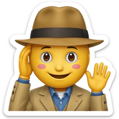 round yellow emoji pulling its fedora down into its face sticker