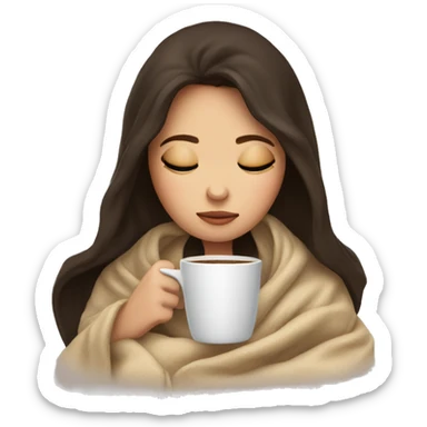 Brunette girl inside a blanket sipping coffee eyes closed sticker