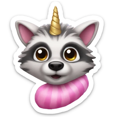 Pink raccoon with unicorn horn sticker