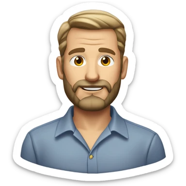 middle aged english man, short slicked back hair dark blonde, dark blonde medium length size full beard, in a smart unbuttoned shirt. sticker