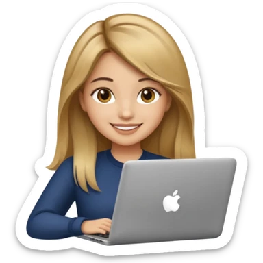 Pretty girl with medium long, light golden/brownish balayage hair, Latina, with a laptop, AI-generated emoji. sticker