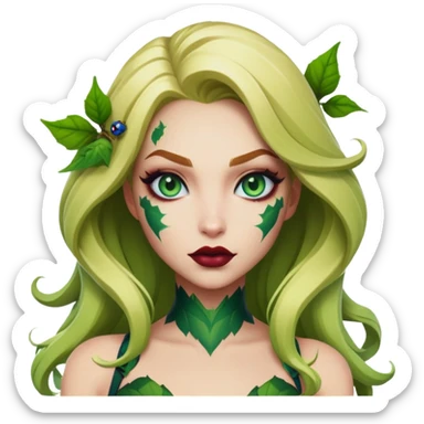 poison ivy fortnite skin with green lips and with blonde hair with blue eyeballs sticker