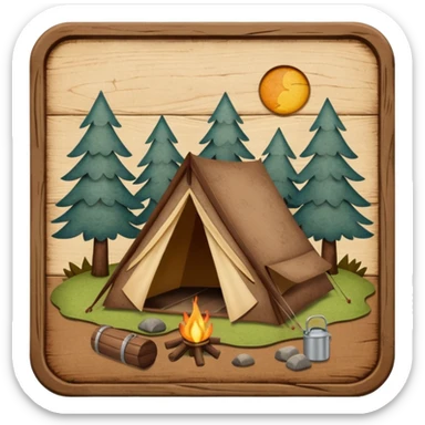 Wooden Camping sign made of felt texture, scrapbooking style, transparent background sticker