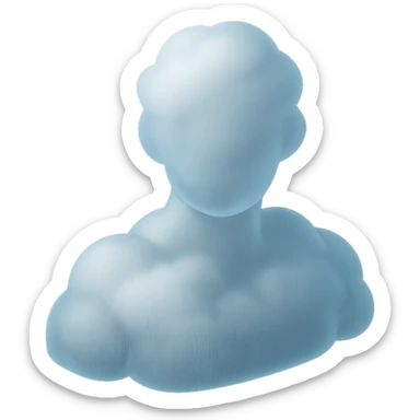 shoulder-up person fully made of white fluffy convex clouds, matte glass style, volumetric and soft clouds, airy and light appearance, clouds with slight transparency, no background sticker