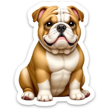 cinematic-[english bulldog]-realistic-full-body-sitting-emoji,-tail-resting-loosely-beside-its-paws,-head-tilted-dramatically,-sleek-[fawn]-fur,-simplified-yet-realistic-focused-features,-highly-detailed,-glowing-with-an-almost-sarcastic-glow sticker
