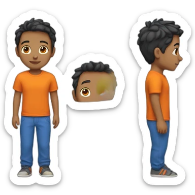 boy wearing a blue t-shirt and orange trousers sticker