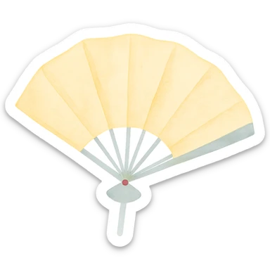 yellow open folding fan, dreamy painterly watercolor style, visible brushstrokes, saturated color and good contrast, matches the antique book style sticker