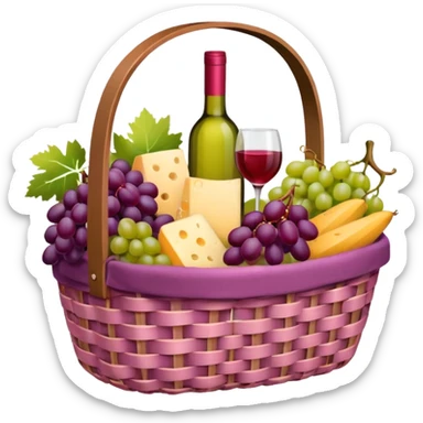 Food Basket, Pink basket, plaid lining, with both food, drink and fruits sticker