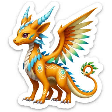 Tribal Colorful Exotic Fionbri-Dutch-Angel-Dragon-Trico-Kalon-Falvie-Vernid-Meloetta-Pokémon-Fakémon-Digimon-Spectrobe-hybrid-fusion, full body sticker