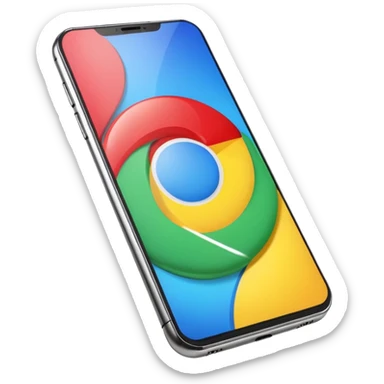 modern smartphone in 3D chrome metallic style, highly reflective and shiny, colorful screen, realistic details sticker