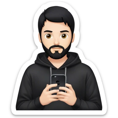 hackeur blanc cheveux noir barbe et capuche noir avec un iphone sticker