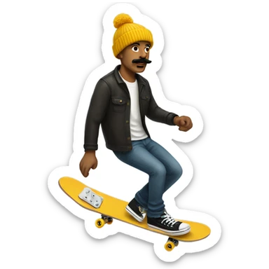 Tall white guy with mustache and beanie skateboarding sticker